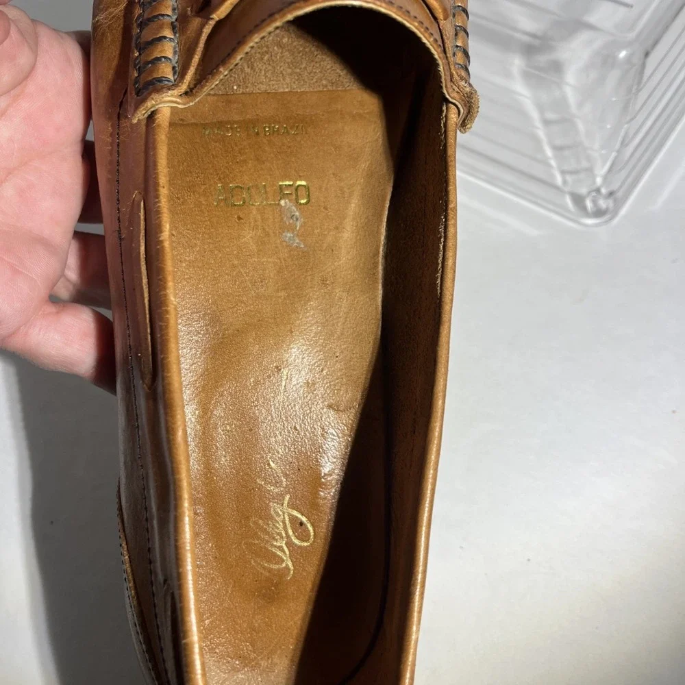 Vtg Adolfo Oleg Cassini Italian Brown Leather Kiltie Tassel Loafers Men\'s 8 RARE Vtg Adolfo Oleg Cassini Italian Brown Leather Kiltie Tassel  main image 2